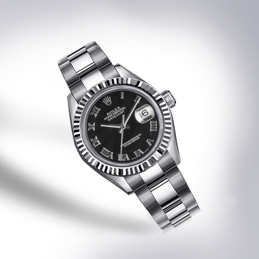 Rolex - Stainless Steel Datejust - Fluted Bezel - Black Roman Numeral Dial - Oyster Bracelet