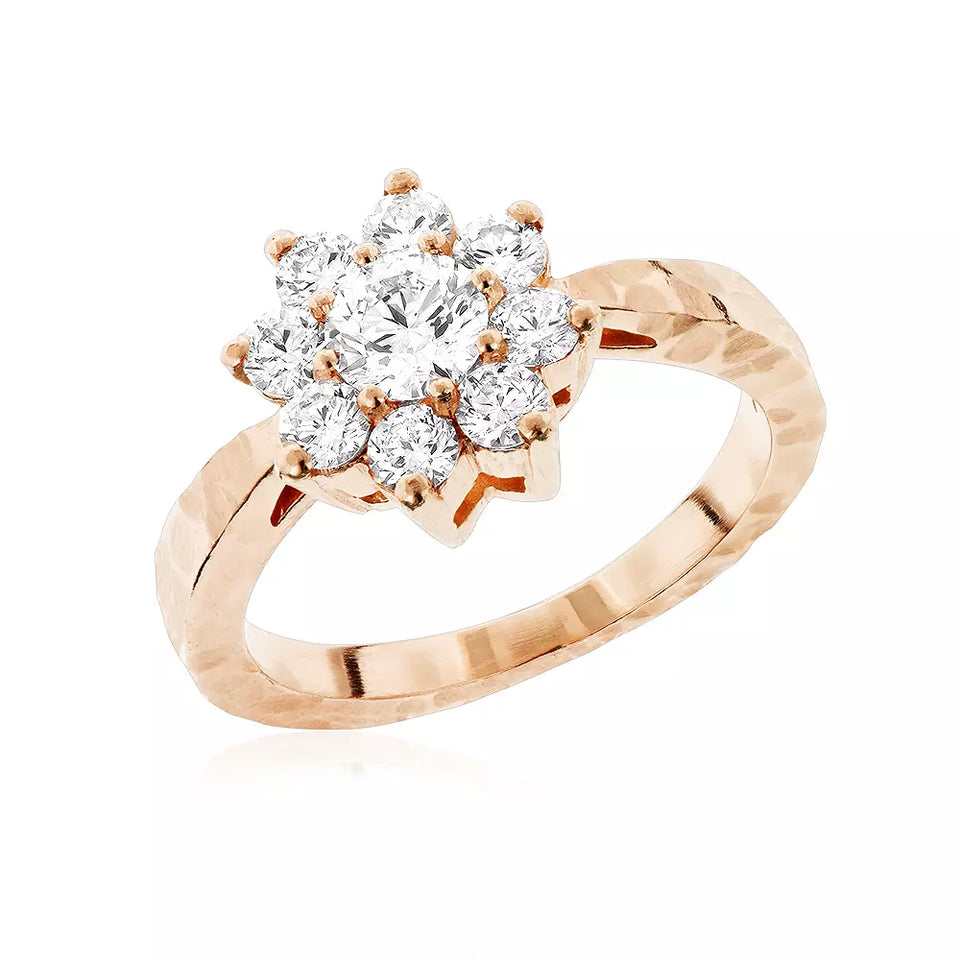 Diamond Cluster 14K Rose Gold Ring 1.3ct