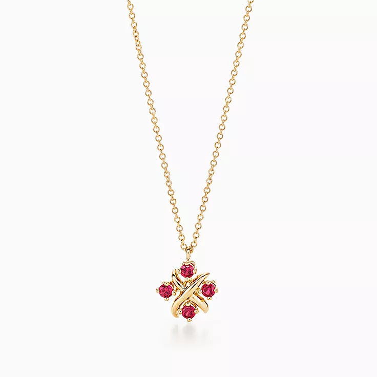 14K Yellow Rubies Station Necklace .20ct