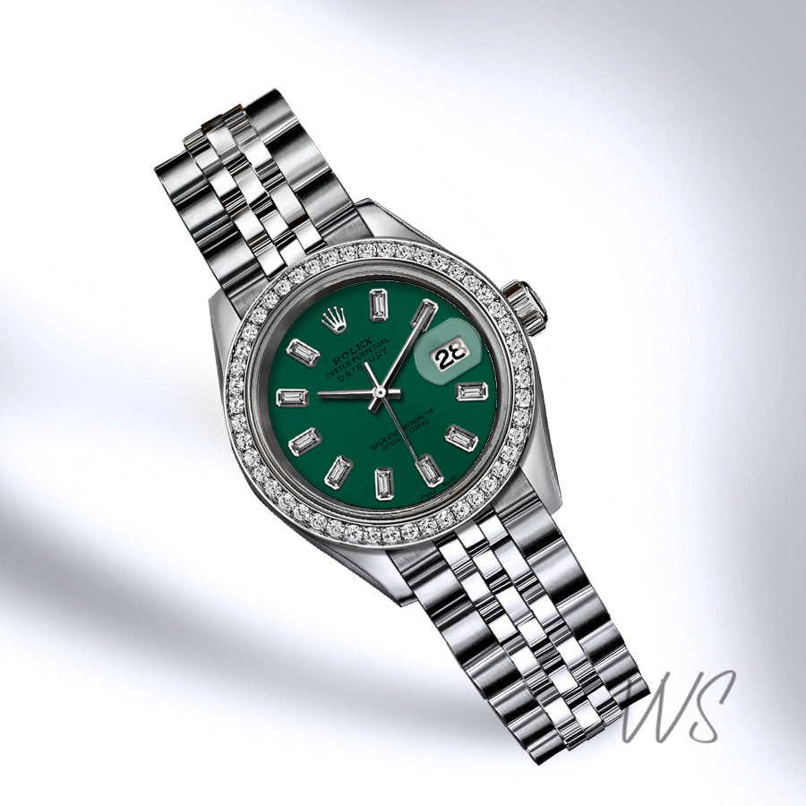 Rolex - Stainless Steel Datejust - Diamond Bezel - Emerald Green Baguette Diamond Dial - Jubilee Bracelet