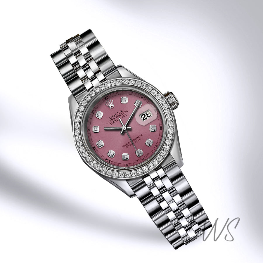 Rolex - Stainless Steel Datejust - Diamond Bezel - Dusty Pink Diamond Dial - Jubilee Bracelet