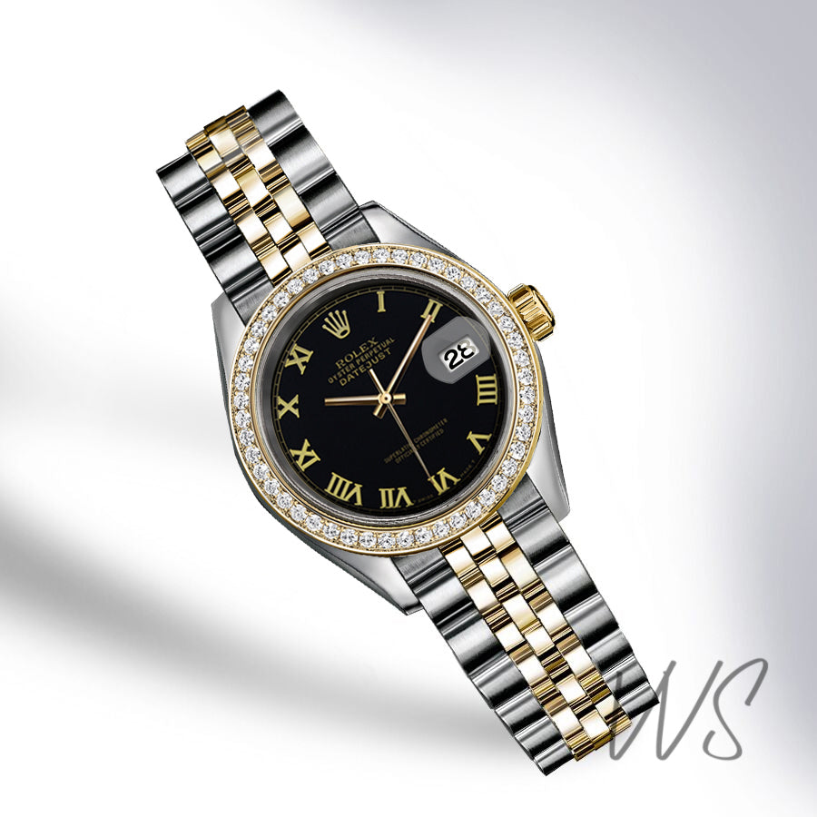 Rolex - Stainless Steel and Yellow Gold Datejust - Diamond Bezel - Black Roman Numeral Dial - Jubilee Bracelet