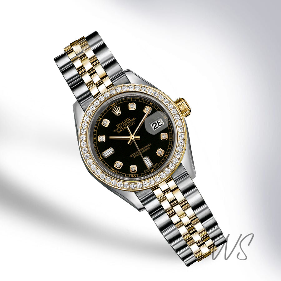 Rolex - Stainless Steel and Yellow Gold Datejust - Diamond Bezel - Black Baguette 6 & 9 Diamond Dial - Jubilee Bracelet