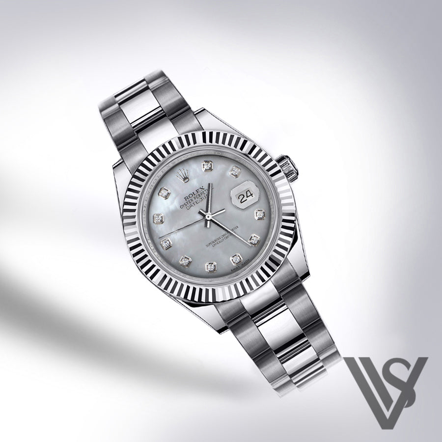 Rolex - Stainless Steel Datejust 41 - Fluted Bezel - Grey Mother of Pearl Diamond Dial - Oyster Bracelet