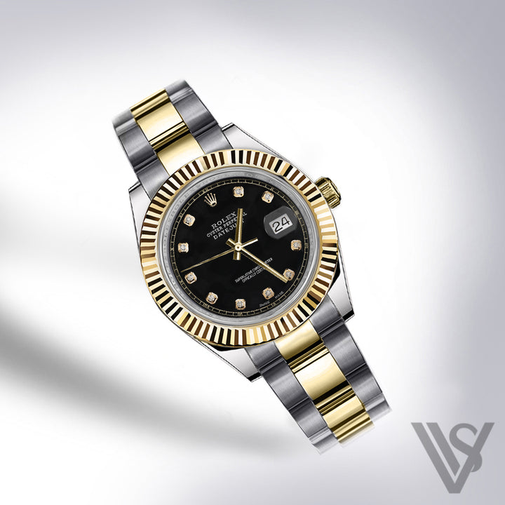 Rolex - Stainless Steel and Yellow Gold Datejust 41 - Fluted Bezel - Black Diamond Dial - Oyster Bracelet