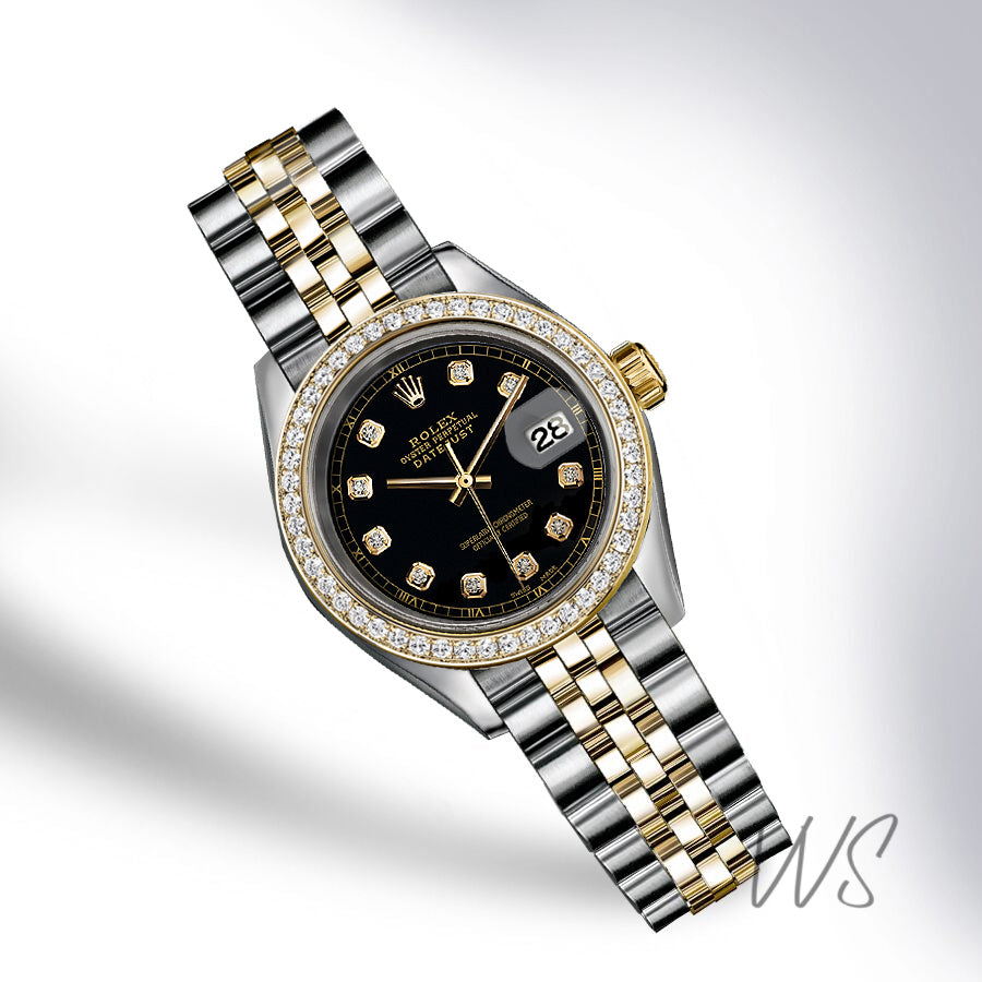 Rolex - Stainless Steel and Yellow Gold Datejust 26mm - Diamond Bezel - Black Diamond Dial - Jubilee Bracelet