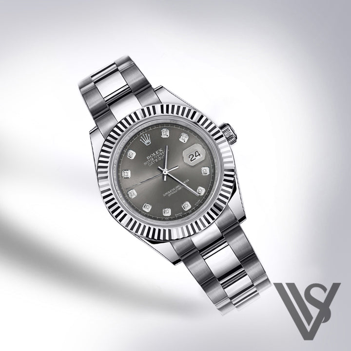 Rolex - Stainless Steel Datejust 41 - Fluted Bezel - Dark Grey Diamond Dial - Oyster Bracelet