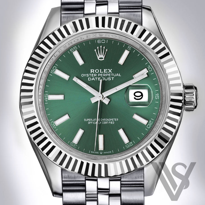 Rolex - Stainless Steel Datejust 41 - Fluted Bezel - Green Index Dial - Jubilee Bracelet