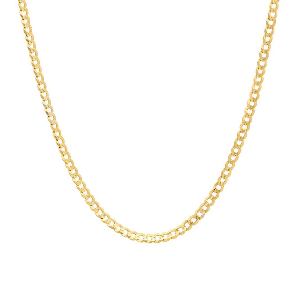 Yellow Gold Solid Flat Curb Link Chain (3mm)