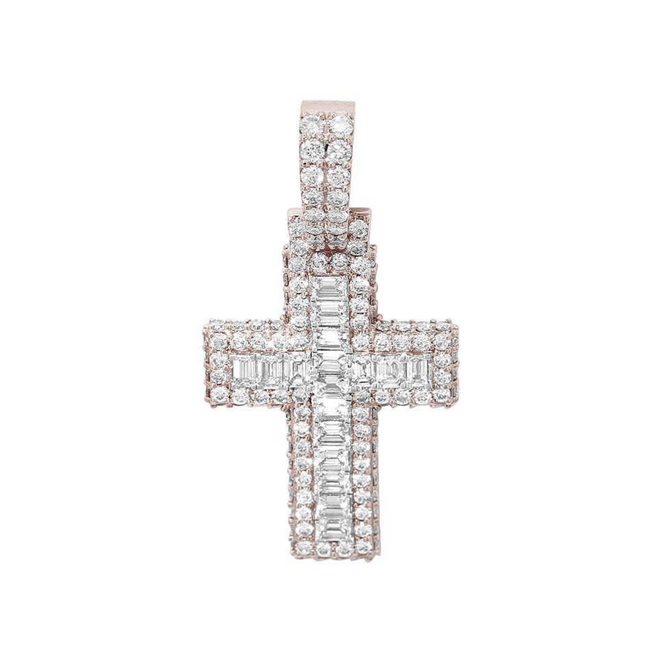 Emerald-Cut Diamond Cross Pendant 5Ct 14K White Gold 1.8"