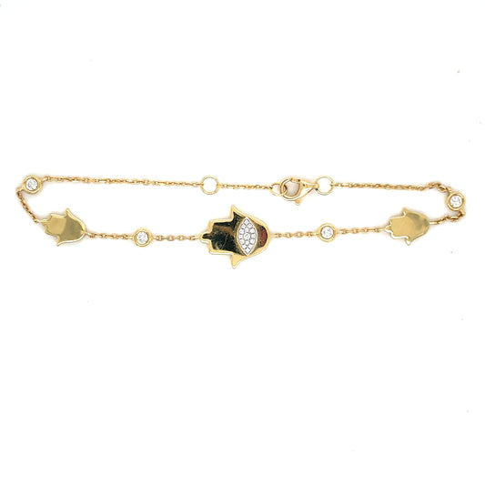 Diamond Eye Hamsa Charm Bracelet in 18K Yellow Gold