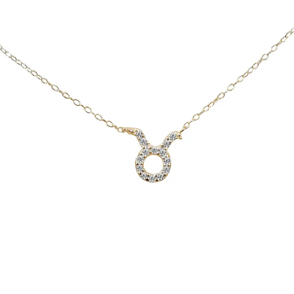 14k Solid Gold Diamond Necklace Taurus Zodiac Sign Diamond Zodiac Pendant