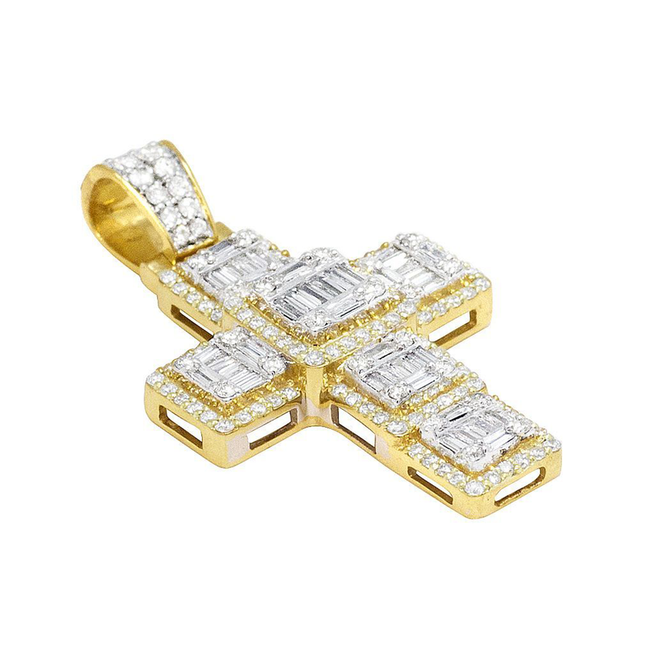 Yellow Gold Baguette 1.3ct Diamond Cross