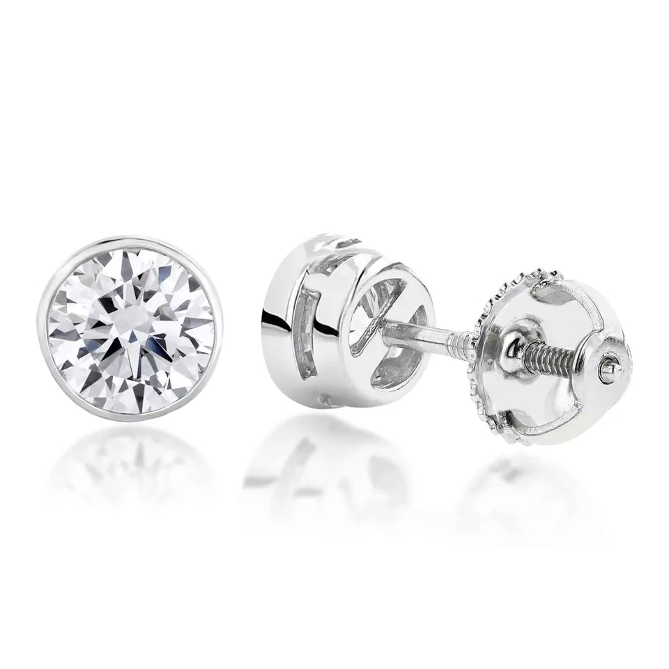 Platinum Round Diamond Bezel Stud Earrings 0.50ct