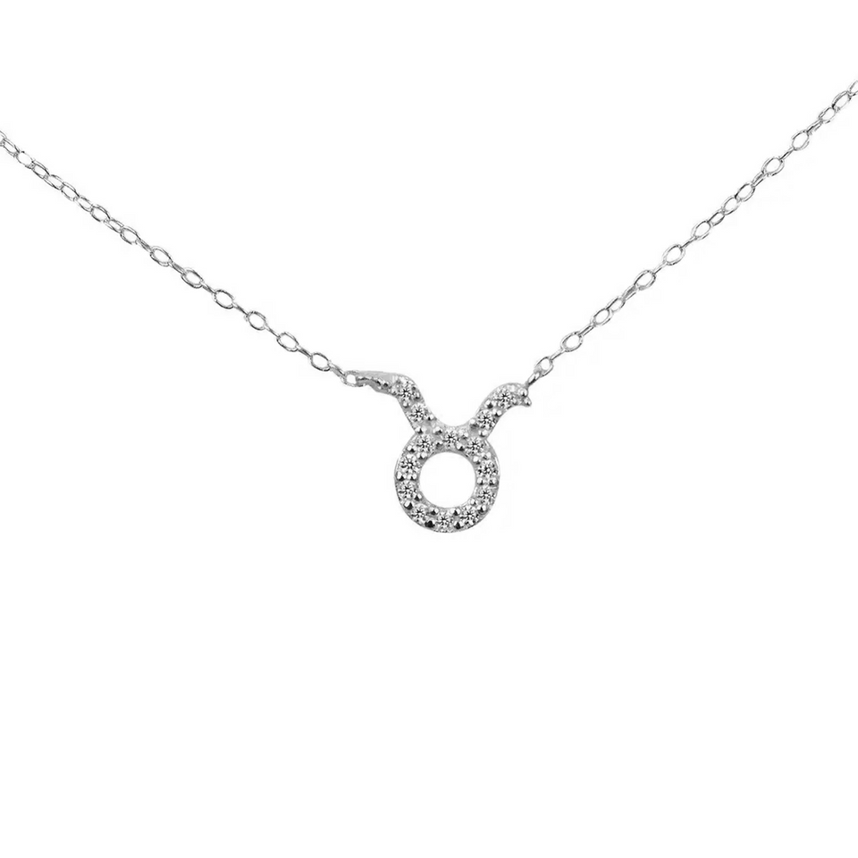 14k Solid White Gold Diamond Necklace Taurus Zodiac Sign Diamond Zodiac Pendant