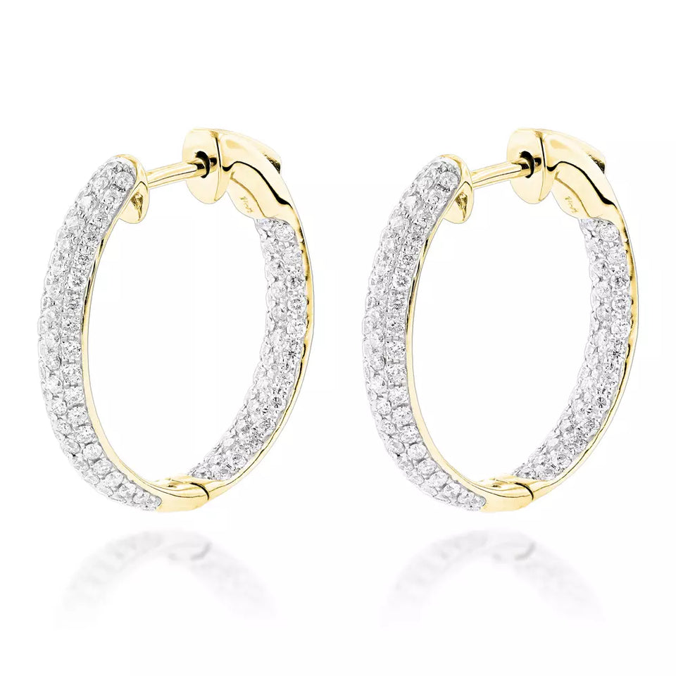Small Inside Out Diamond Hoop Earrings 1.16ct 14K Gold
