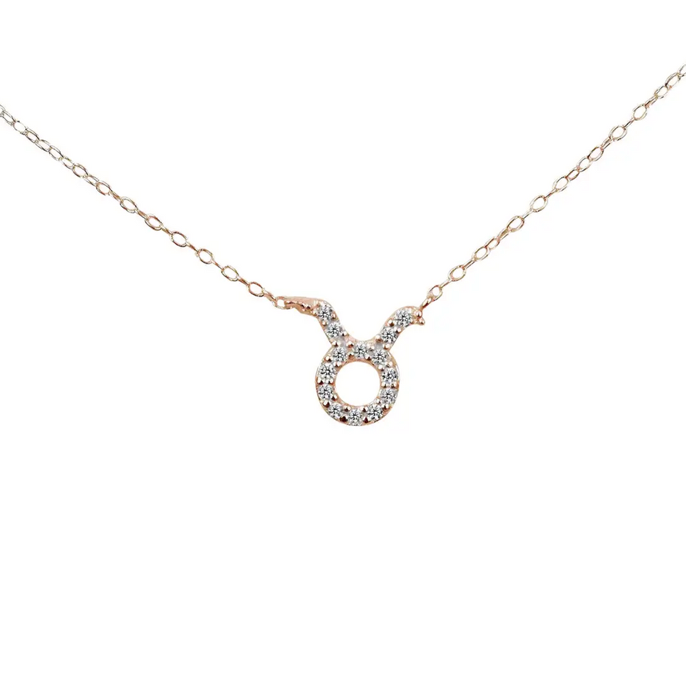 14k Solid Rose Gold Diamond Necklace Taurus Zodiac Sign Diamond Zodiac Pendant