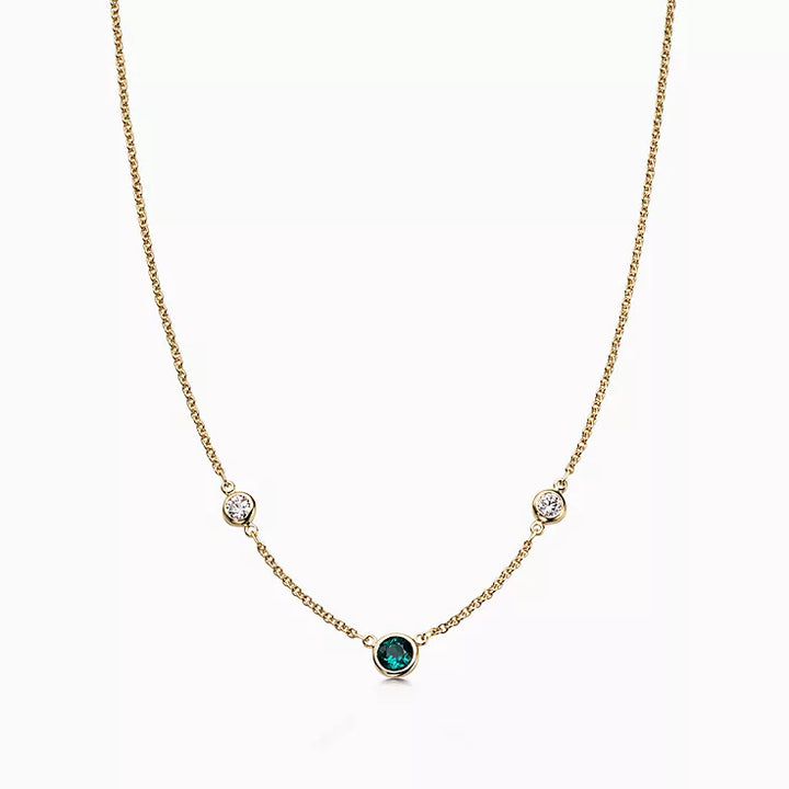 Emerald & Diamond Station Necklace