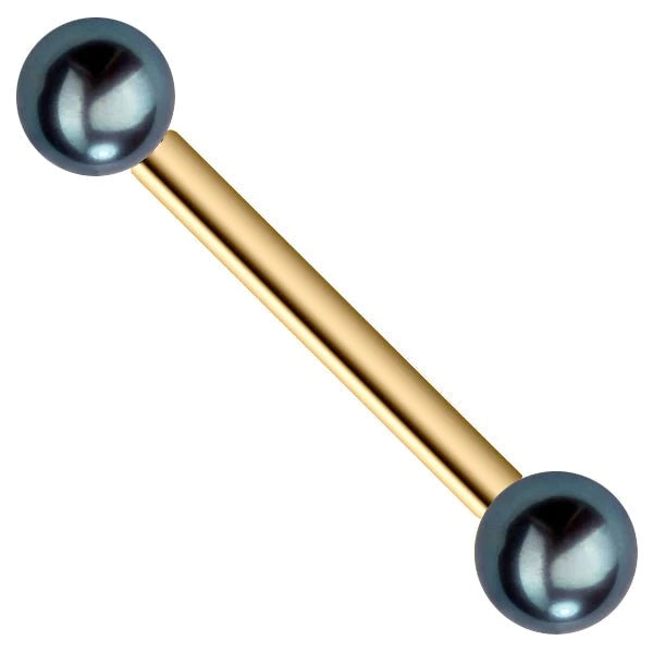 Cultured Peacock Pearl 14K Gold Straight Barbell Nipple