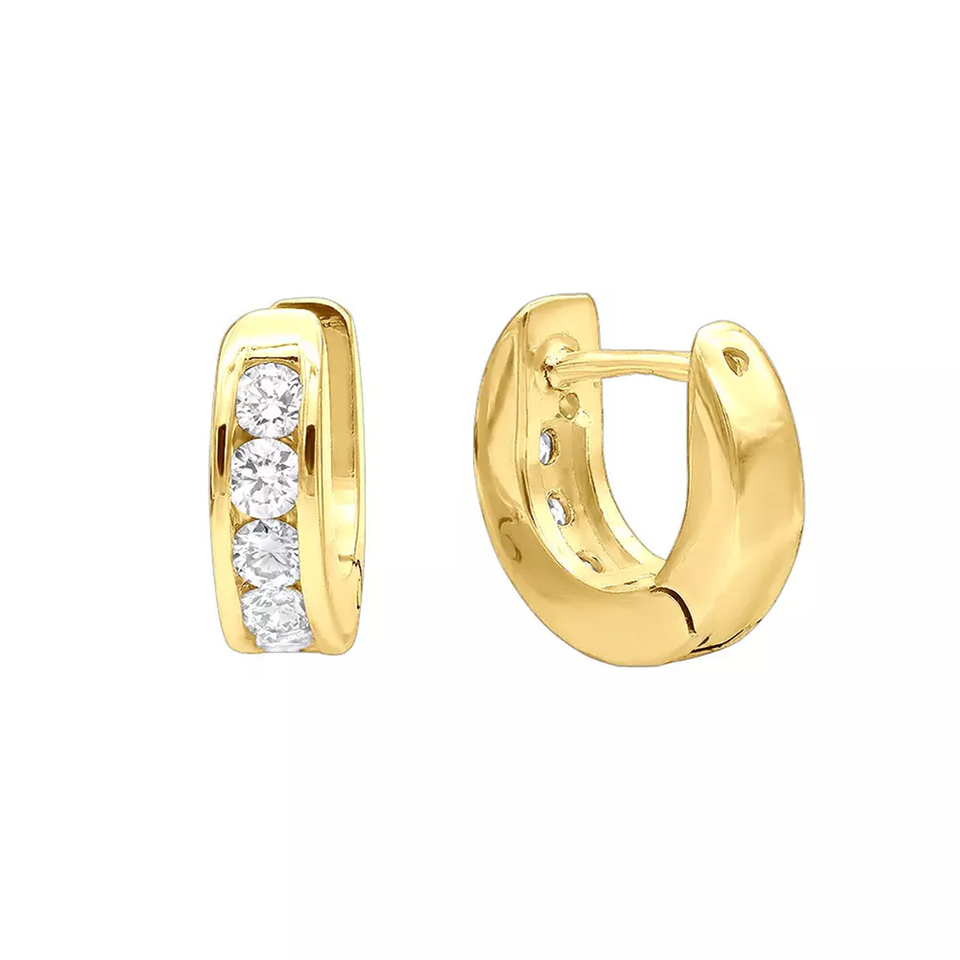 Huggies 14k Gold Small Diamond Hoop Earrings 0.15ct
