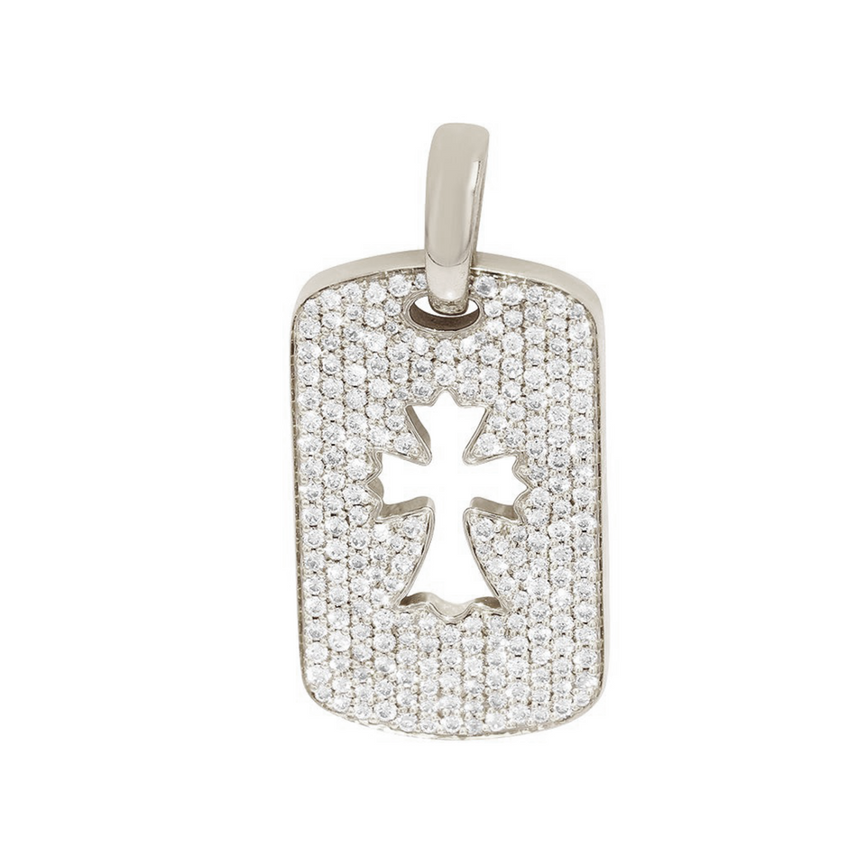 Cross Diamond Tag Pendant 1.8CT 14K White Gold 1.5"