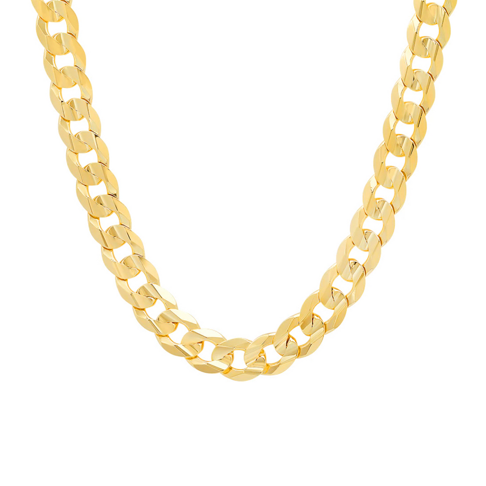 14K Yellow Gold Solid Flat Curb Link Chain (8mm)