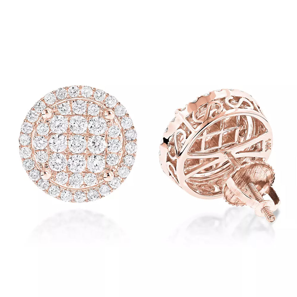 Halo Diamond Cluster Earrings 1.61ct 14K Rose Gold