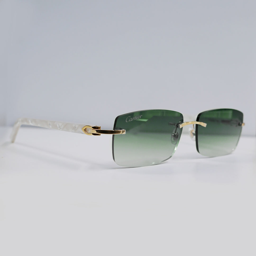 Cartier - CT0046S - Gold with White Temples and Forrest Green Lenses