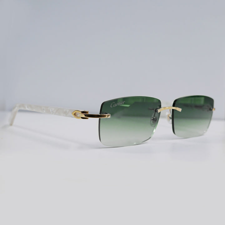 Cartier - CT0046S - Gold with White Temples and Forrest Green Lenses
