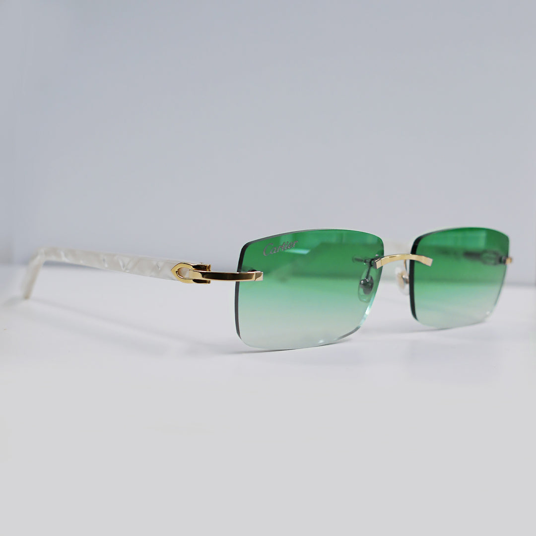 Cartier - CT0046S - Gold with White Temples and Green Lenses