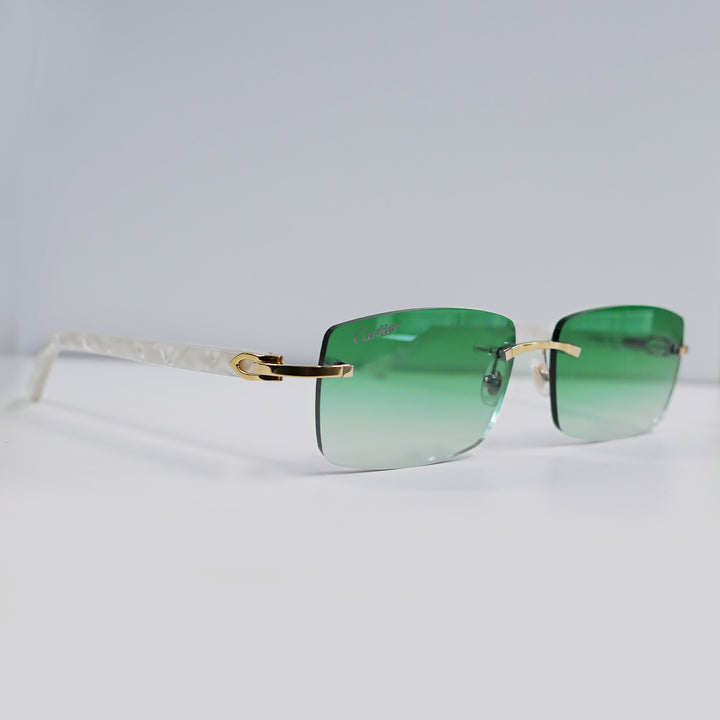 Cartier - CT0046S - Gold with White Temples and Green Lenses