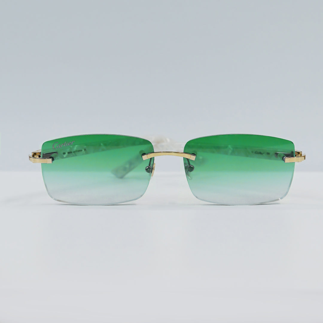 Cartier - CT0046S - Gold with White Temples and Green Lenses