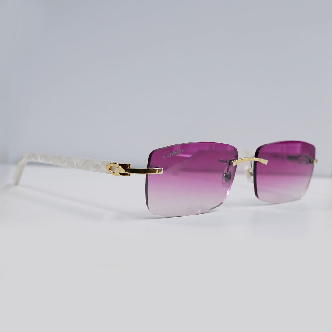 Cartier - CT0046S - Gold with White Temples and Pink Lenses