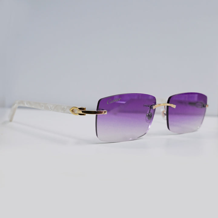 Cartier - CT0046S - Gold with White Temples and Purple Lenses