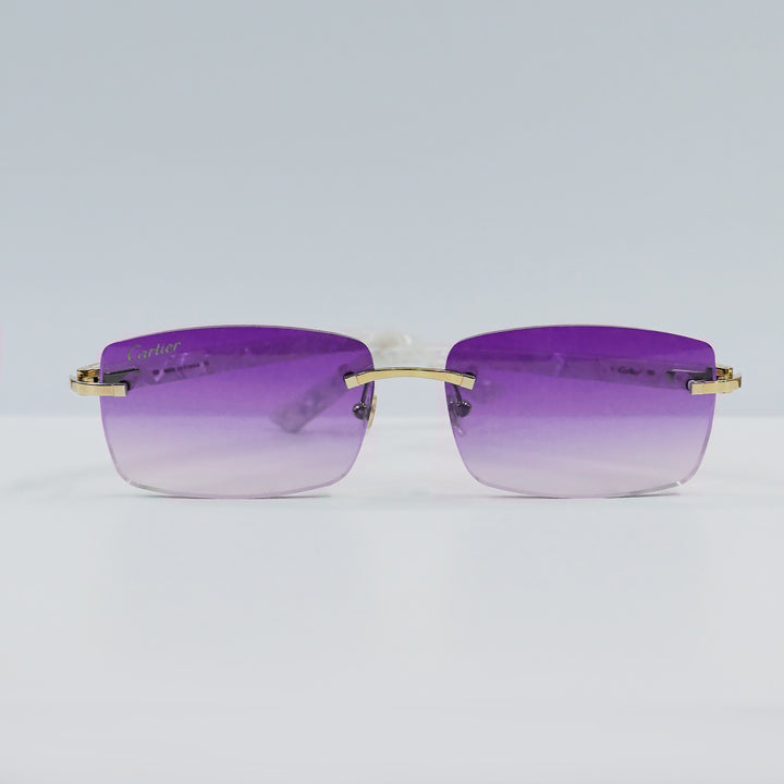 Cartier - CT0046S - Gold with White Temples and Purple Lenses