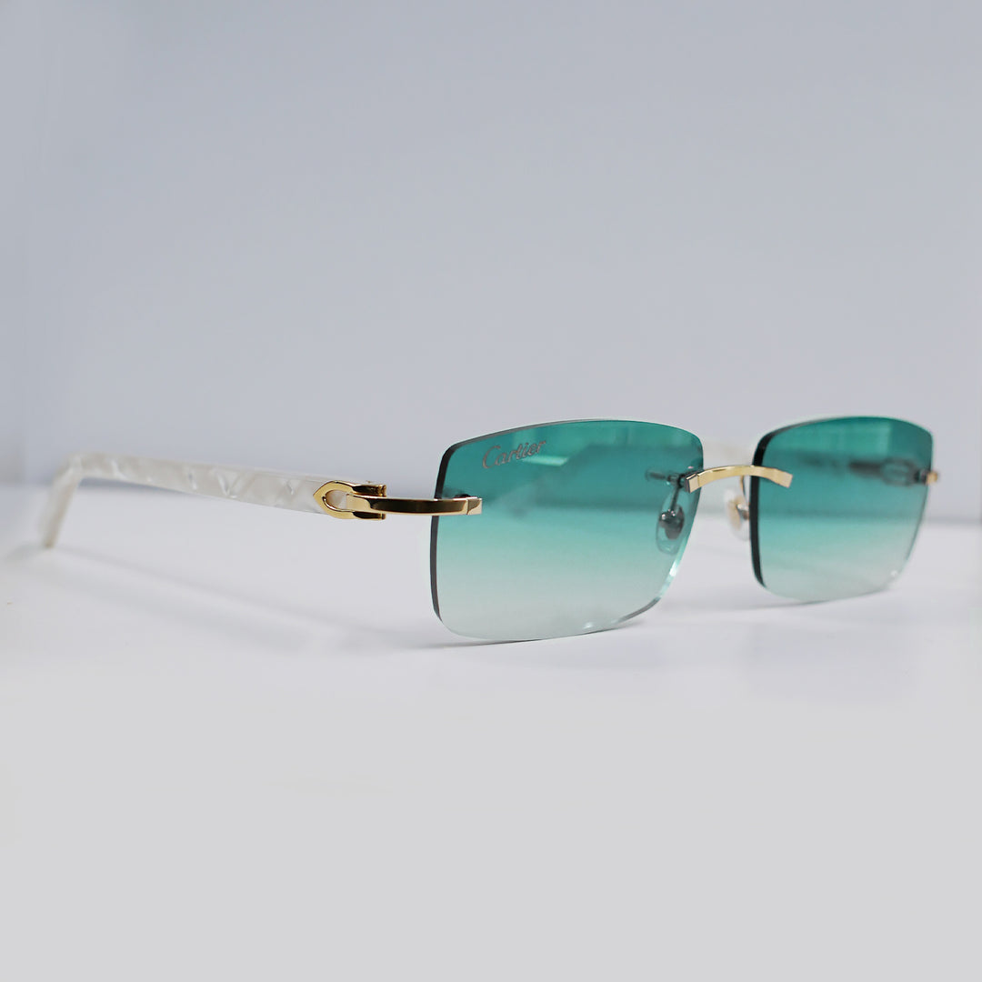 Cartier - CT0046S - Gold with White Temples and Teal Lenses
