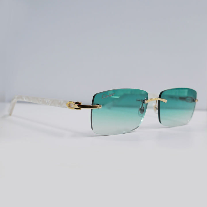 Cartier - CT0046S - Gold with White Temples and Teal Lenses