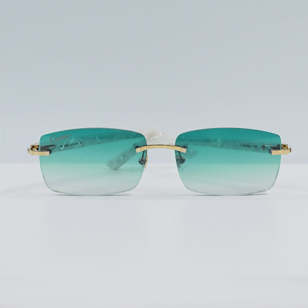 Cartier - CT0046S - Gold with White Temples and Teal Lenses