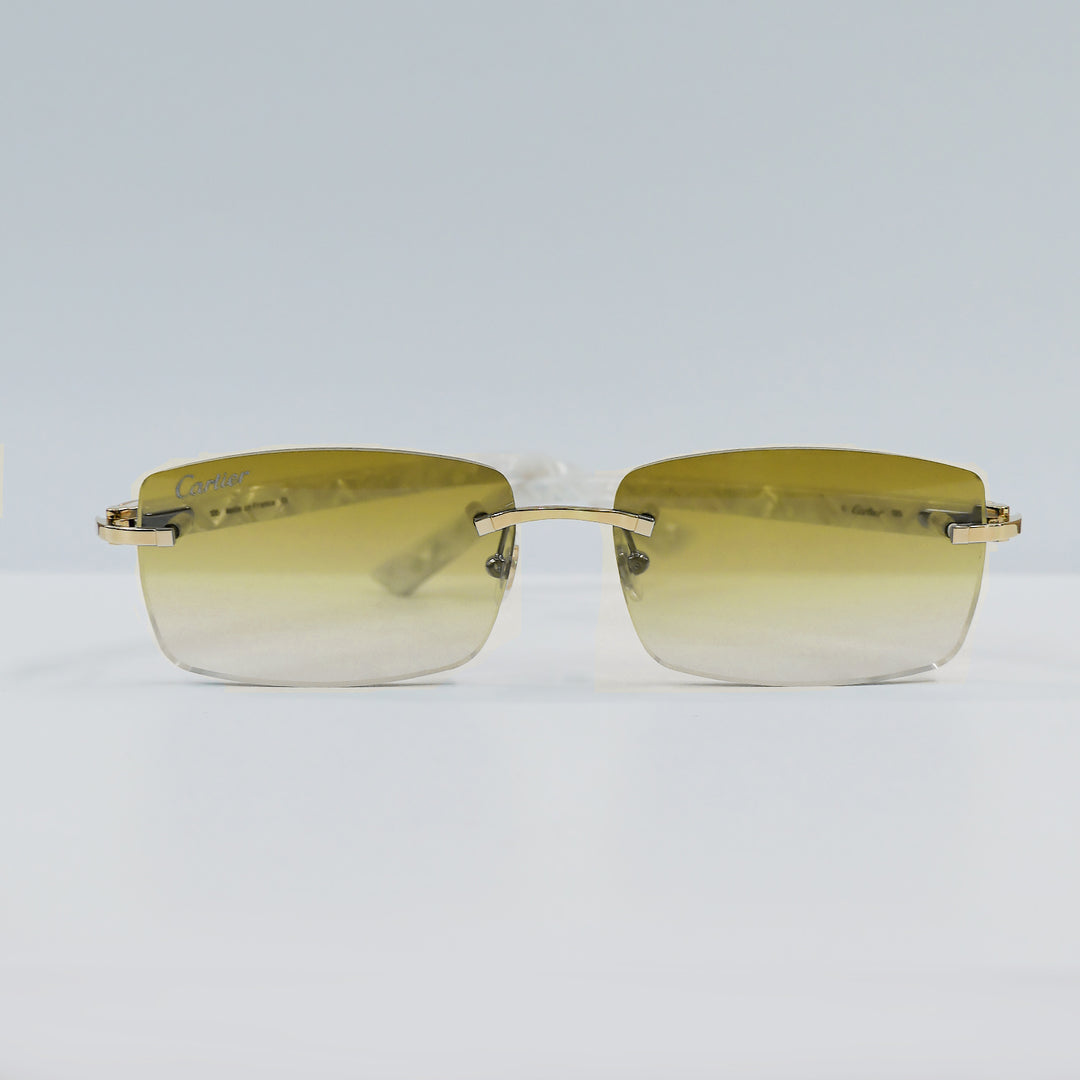 Cartier - CT0046S - Gold with White Temples and Yellow Lenses