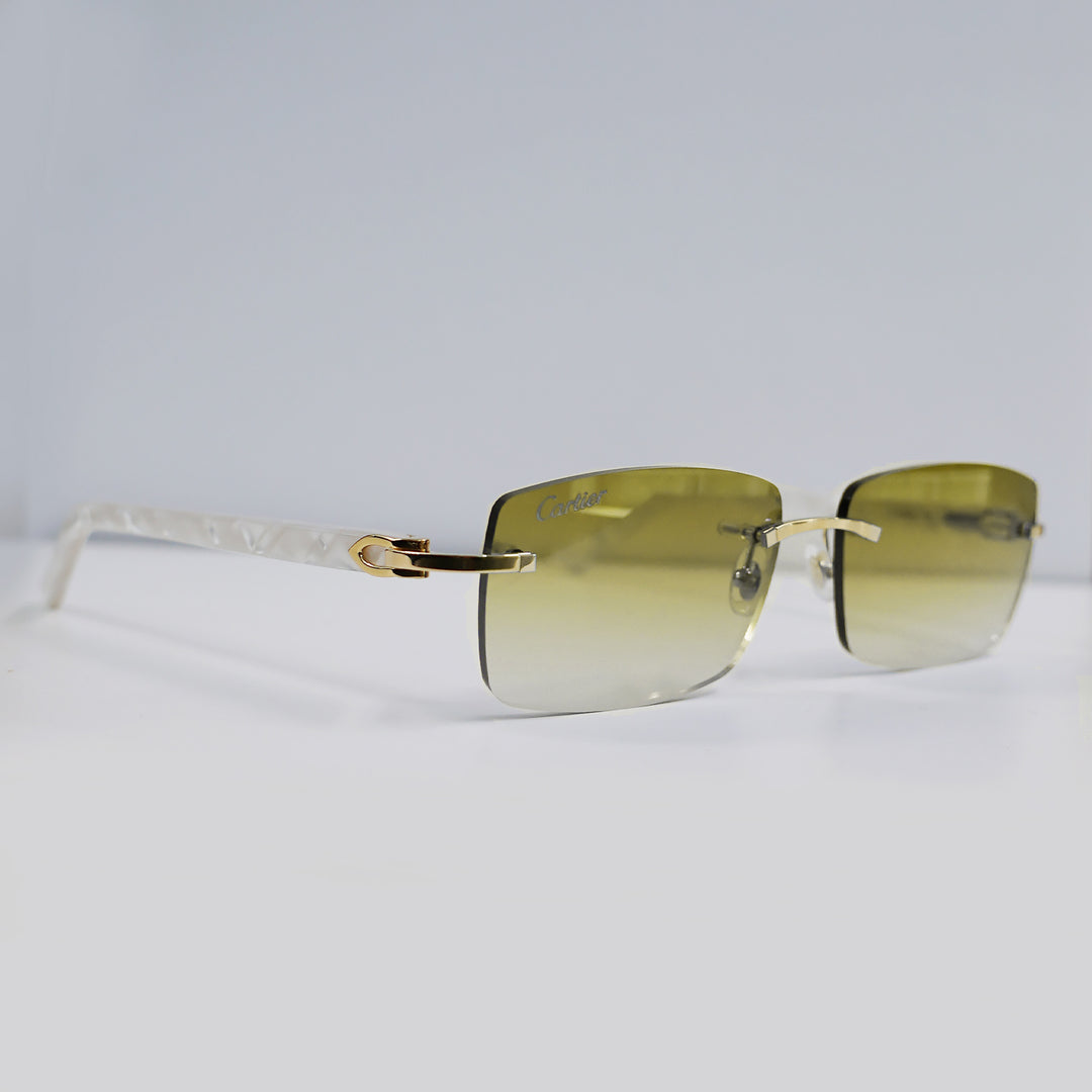 Cartier - CT0046S - Gold with White Temples and Yellow Lenses