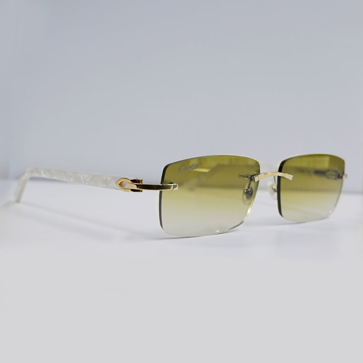 Cartier - CT0046S - Gold with White Temples and Yellow Lenses