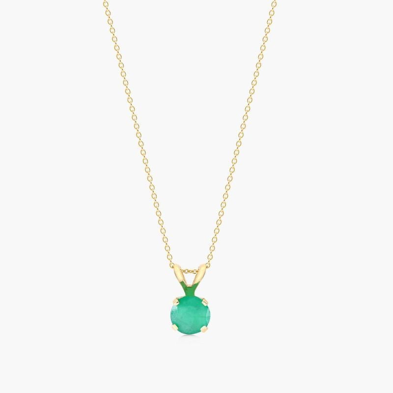 14K Yellow Gold Emerald Birthstone Necklace 0.45ct
