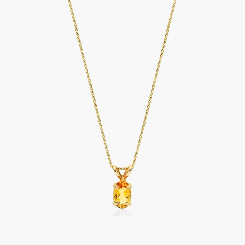 14K Yellow Gold Oval Citrine Birthstone Necklace .55ct