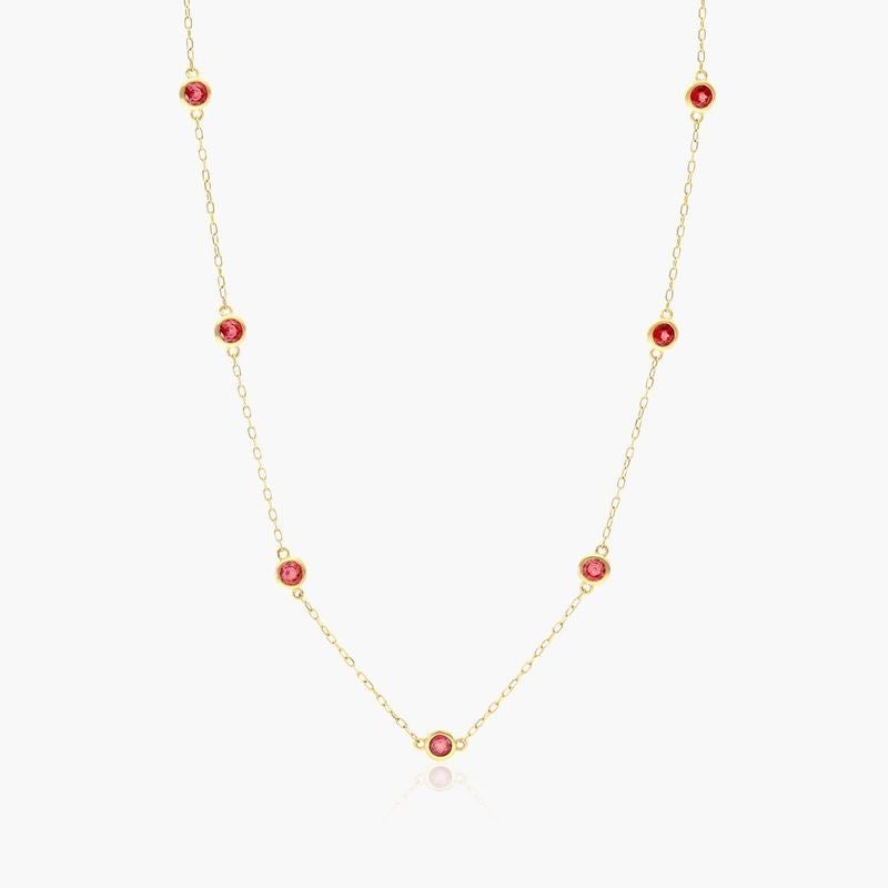 14K Yellow Gold Garnet Station Necklace .75ct