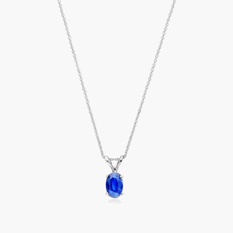 14K White Gold Oval Sapphire Birthstone Necklace .55ct
