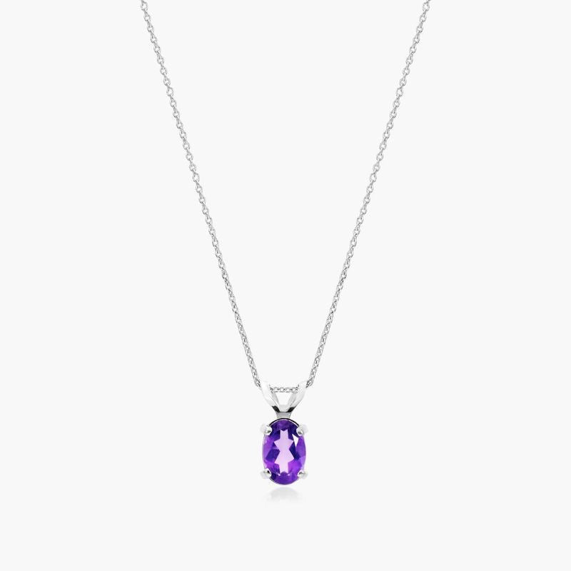 14K White Gold Oval Amethyst Birthstone Necklace .55ct