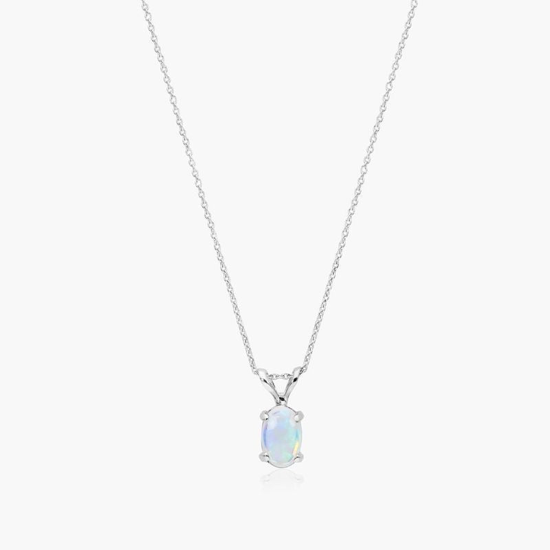 14K White Gold Oval Opal Birthstone Necklace .55ct