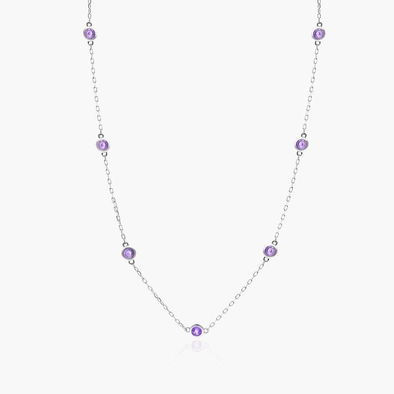 14K White Gold Amethyst Station Necklace .75ct