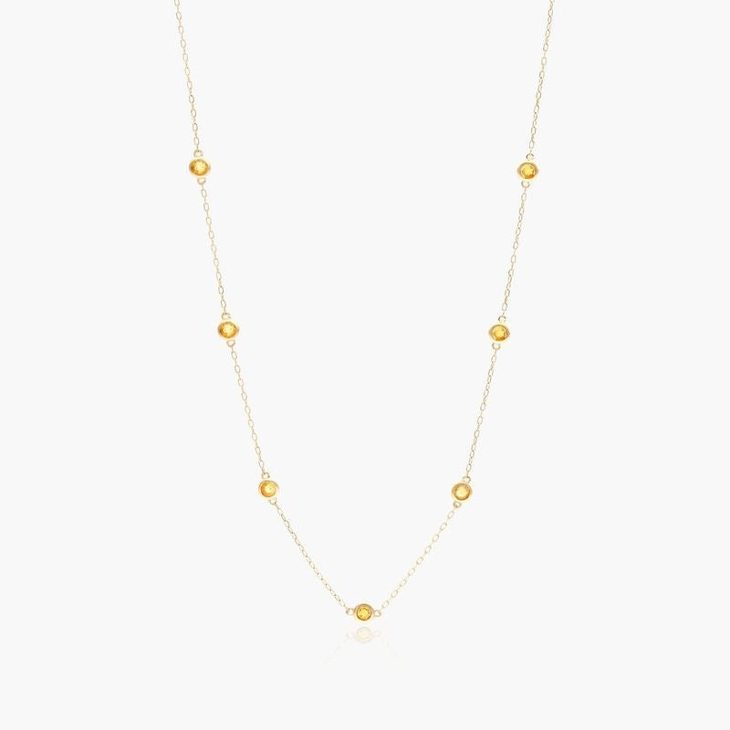 14K Yellow Gold Citrine Station Necklace .75ct