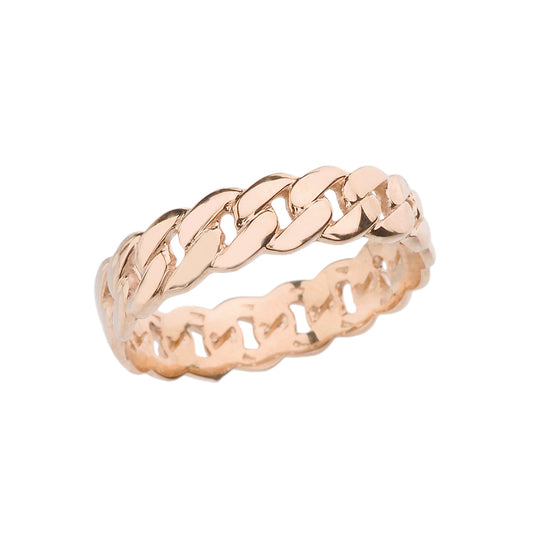 Rose Gold 5 mm Cuban Link Chain Eternity Band Ring